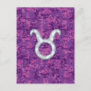 Pearl like Taurus Zodiac Sign on Pink Digital Camo Briefkaart