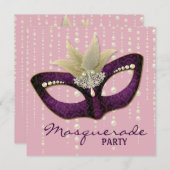 Pearl Pink Masquerade Party Uitnodigingen (Voorkant / Achterkant)