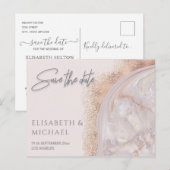 Pearl roos goudmarmer-agaatkalligrafie aankondigingskaart (Voorkant / Achterkant)