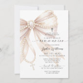Pearl Rosary Bow First Holy Communion Invitation (Devant)