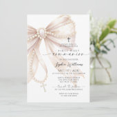 Pearl Rosary Bow First Holy Communion Invitation (Debout devant)