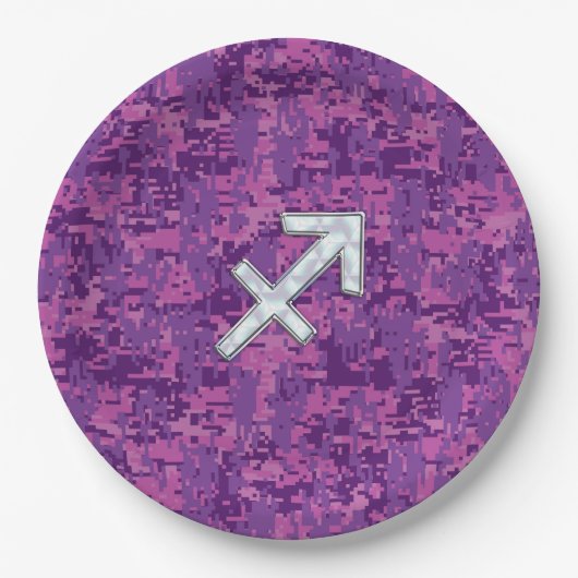 Pearl Sagittarius Zodiac Sign Fuchsia Digital Camo Papieren Bordje (Voorkant)