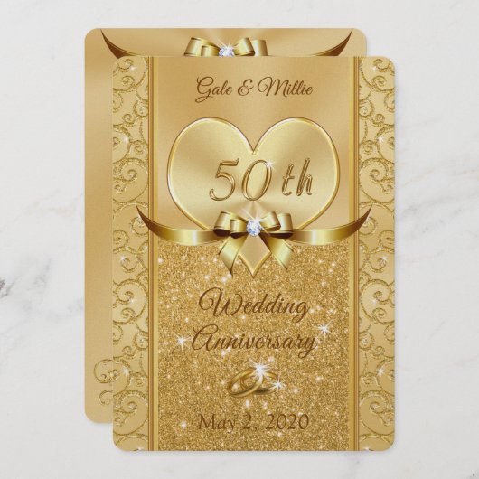 Pearl Shimmer Golden Anniversaire Invitations (Devant / Derrière)
