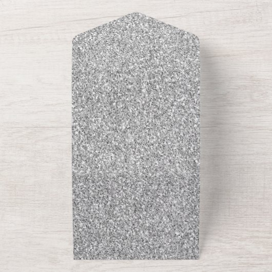 Pearl Silver Glam Glitter Hearts      All In One Uitnodiging (Buitenkant)