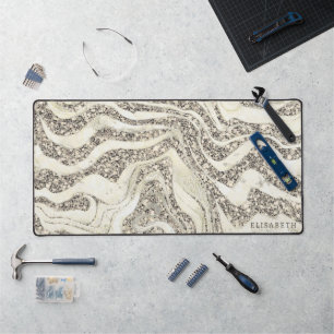 Pearl Silver Glitter Zebra Naam of monogram toevoe Bureaumat