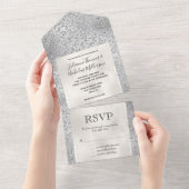 Pearl Silver Leopard Print Glitter All In One Uitnodiging (Afscheurbaar)