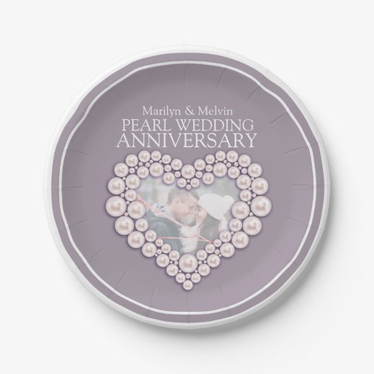 Pearl trouwdag foto hart papier bord (Voorkant)