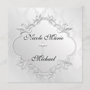 PEARL WHITE Damask-uitnodigingen elegant design Kaart