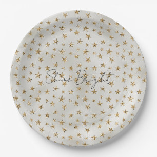 Pearl White Gold Glitter Sparkle Stars Papieren Bordje