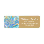 Pearlescent Aqua & Gold Liquid Marble Etiket (Voorkant)