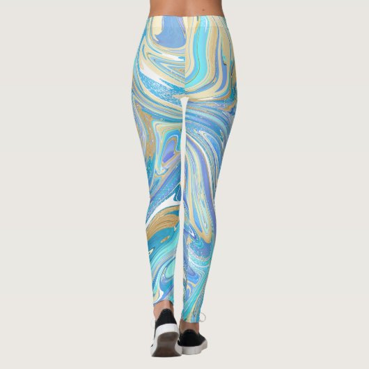 Pearlescent Aqua & Gold Liquid Marble Leggings (Achterkant)