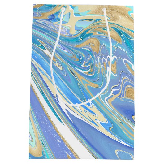Pearlescent Aqua & Gold Liquid Marble Medium Cadeauzakje (Achterkant)
