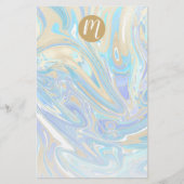 Pearlescent Aqua & Gold Liquid Marble & Monogram Briefpapier (Voorkant)