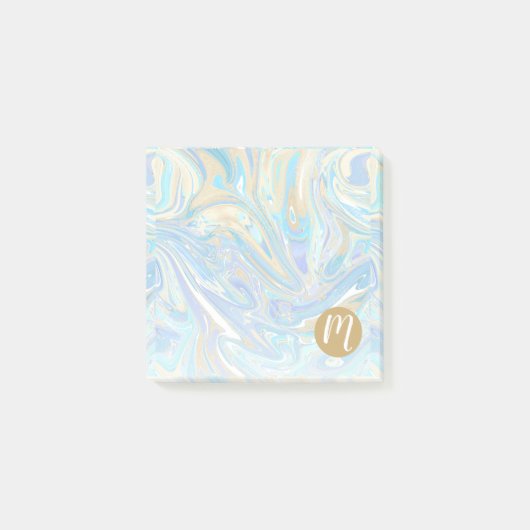 Pearlescent Aqua & Gold Liquid Marble & Monogram Post-it® Notes (Voorkant)