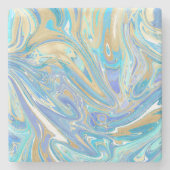 Pearlescent Aqua & Gold Liquid Marble Stenen Onderzetter (Voorkant)