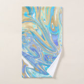 Pearlescent Aqua & Gold Liquide Marbre & Monogramm (Serviette à main)
