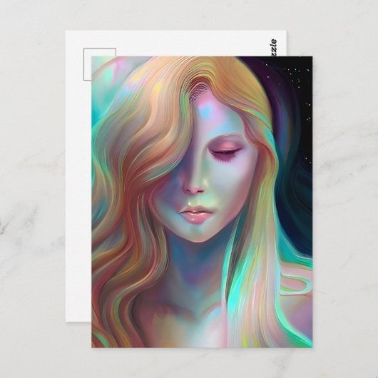 Pearlescent Fantasy AI Art  Etherische Vrouw Briefkaart (Voorkant / Achterkant)