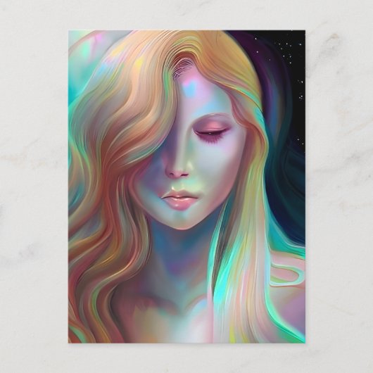 Pearlescent Fantasy AI Art  Etherische Vrouw Briefkaart (Voorkant)
