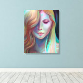 Pearlescent Fantasy AI Art  Etherische Vrouw Canvas Afdruk (Insitu (Houten vloer))