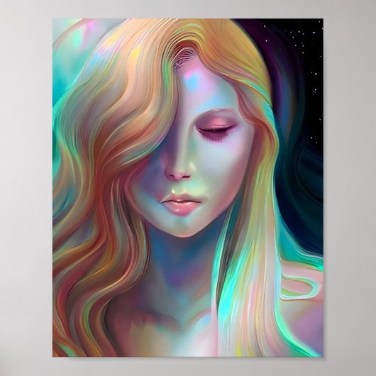 Pearlescent Fantasy AI Art  Etherische Vrouw Poster (Voorkant)