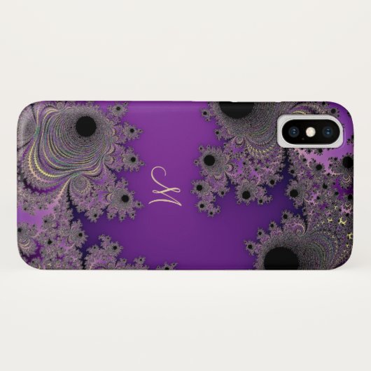 Pearlescent Paars Fractal Monogram iPhone Case (Achterkant (horizontaal))