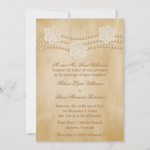 Pearls and Flowers Wedding Invitation Kaart