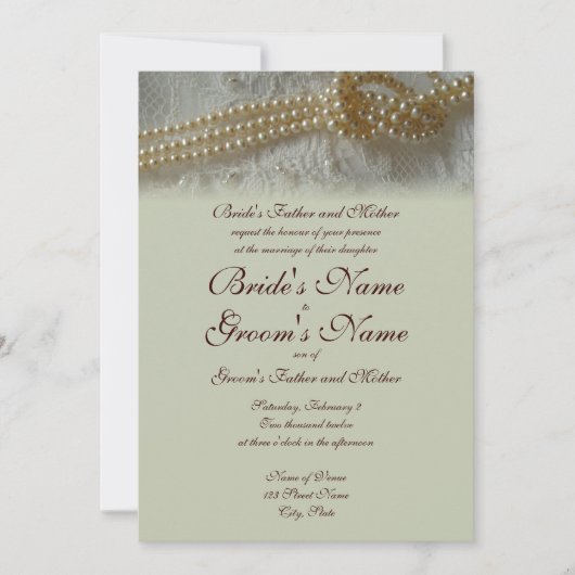 Pearls and Lace Wedding Invitation (Formele uitnod Kaart (Voorkant)