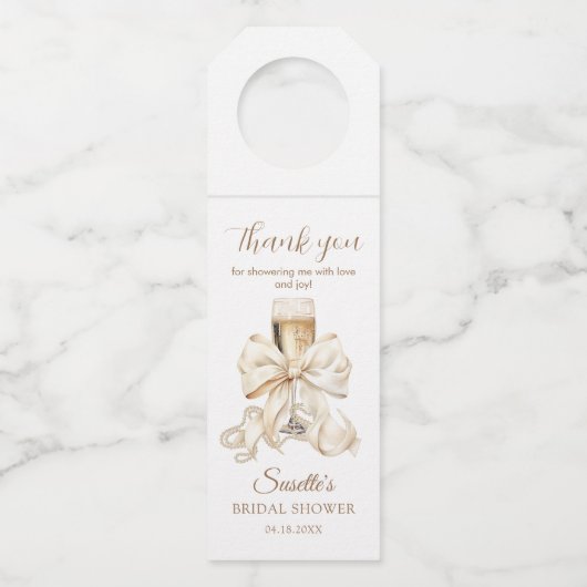 Pearls and Prosecco Bridal Shower Thank you Flessenhanger (Voorkant)