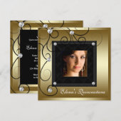 Pearls Black Gold Photo Quinceanera Invitations (Devant / Derrière)