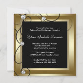 Pearls Black Gold Photo Quinceanera Invitations (Dos)
