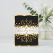 Pearls Black White Gold Elegant Birthday Party Kaart (Staand voorkant)