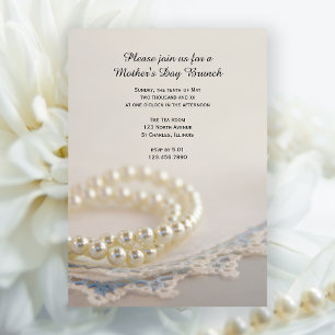 Pearls Blue Lace Moederdag Brunch Invitation Kaart