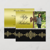 Pearls & Bow Gold & Black Fabulous 50 fotovrouwen Kaart (Voorkant / Achterkant)