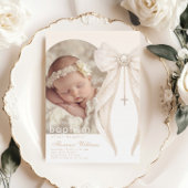 Pearls Bow Ivory elegant Arch Photo Baptism Kaart