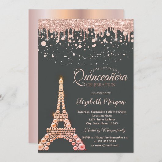 Pearls Eiffel Tower, Drivers Stippen Quinceañera Kaart (Voorkant / Achterkant)