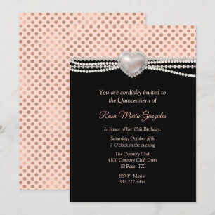 Pearls en Polka Dots Quinceañera Kaart