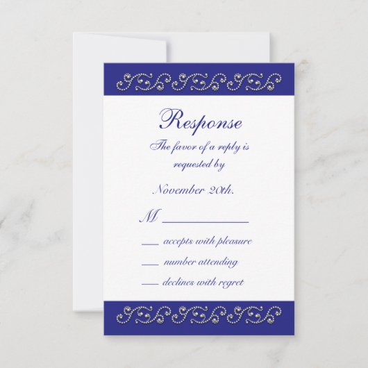 Pearls en Sapphire Blue RSVP Kaartje (Voorkant)