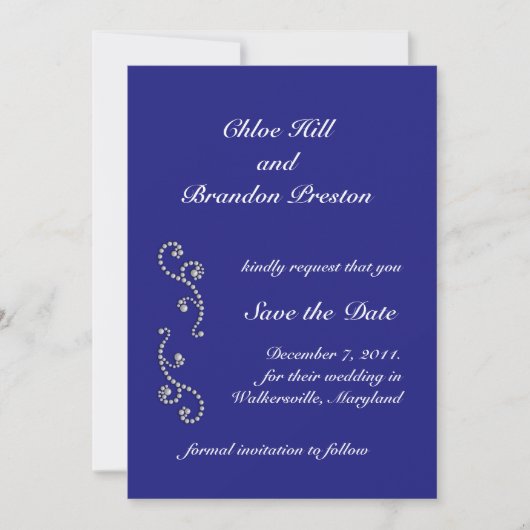 Pearls en Sapphire Blue Save the Date (Voorkant)