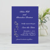 Pearls en Sapphire Blue Save the Date (Staand voorkant)