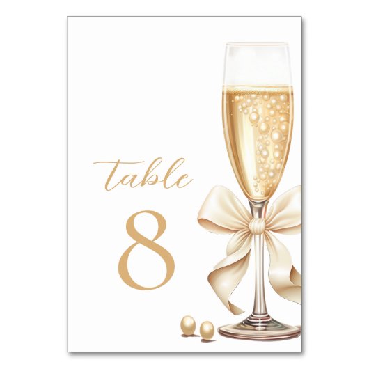 Pearls et Prosecco Gold Bow Numéros de table (Dos)