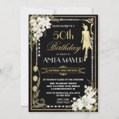 Pearls Floral Art Deco Gatsby Birthday ELKE LEEFTI Kaart (Voorkant)