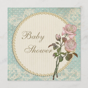 Pearls & Lace Shabby Chic Rozen Baby shower Kaart
