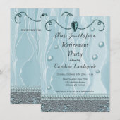 Pearls & Light Blue Silk Retirement Party Kaart (Voorkant / Achterkant)