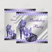 Pearls Paarse high Heels Shoes Birthday Party Kaart (Voorkant / Achterkant)