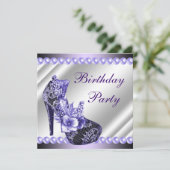 Pearls Paarse high Heels Shoes Birthday Party Kaart (Staand voorkant)