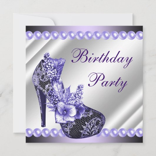 Pearls Paarse high Heels Shoes Birthday Party Kaart (Voorkant)