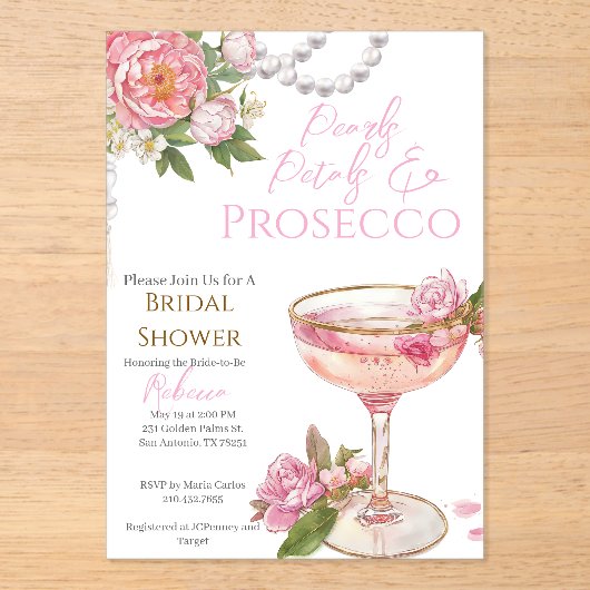 Pearls, Petals & Prosecco Bridal Shower Invitation (Recto)