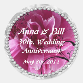 Pearls & Pink Floral Swirls bewaren de datum stick Ronde Sticker