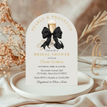 Pearls Prosecco Black Bow Bridal Shower Invitation