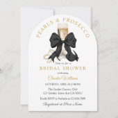 Pearls Prosecco Black Bow Bridal Shower Invitation (Devant)